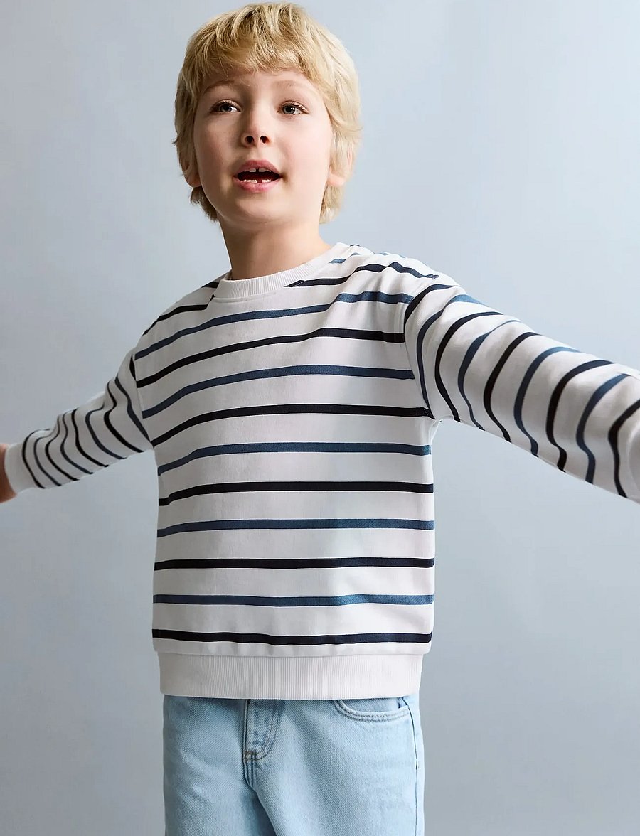 Mango - Striped cotton-blend sweatshirt - sweatshirts - navy - 0