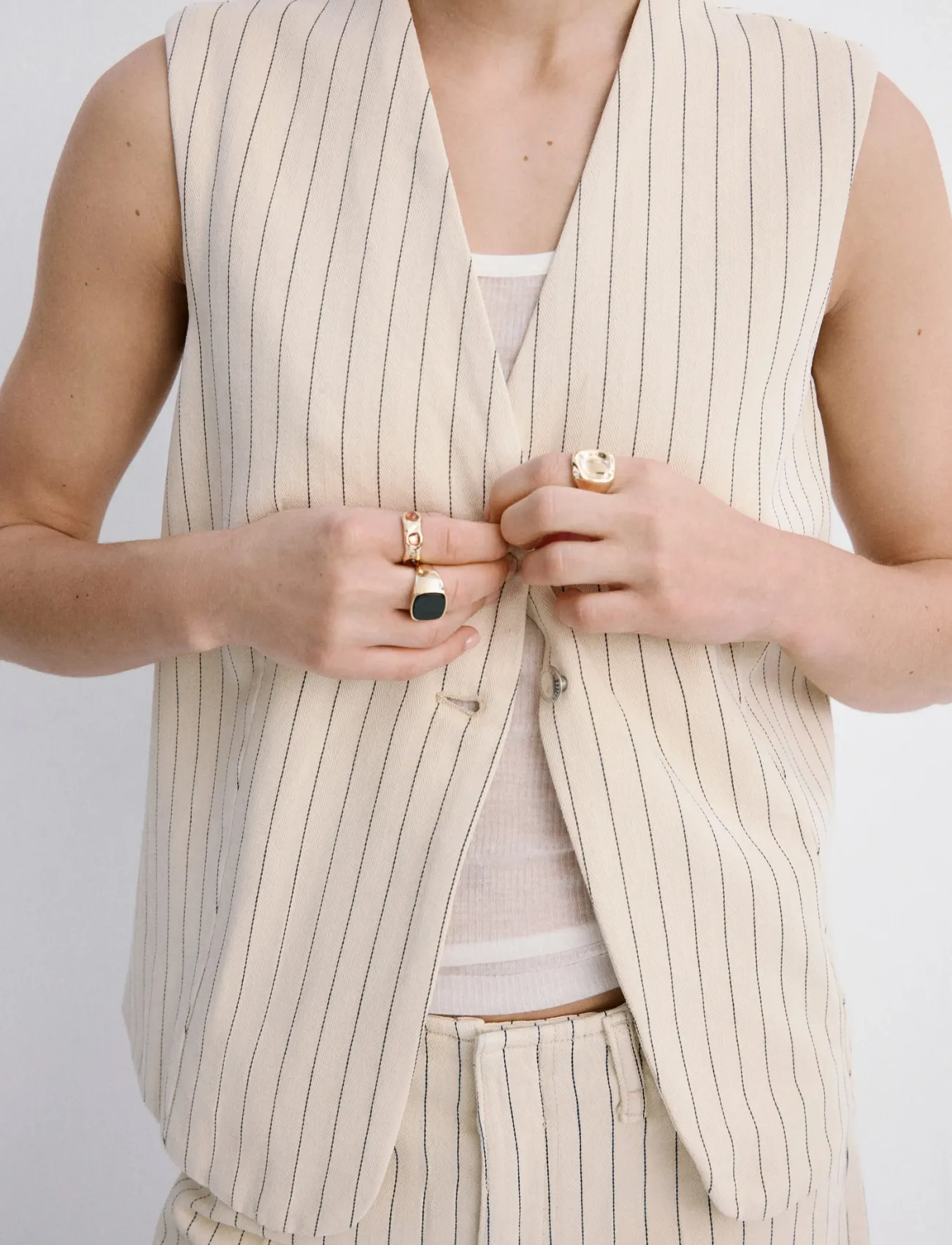 Mango Pinstriped Suit Waistcoat, Kvinder, Pinstribet Habitvest, Gul, Str: XL