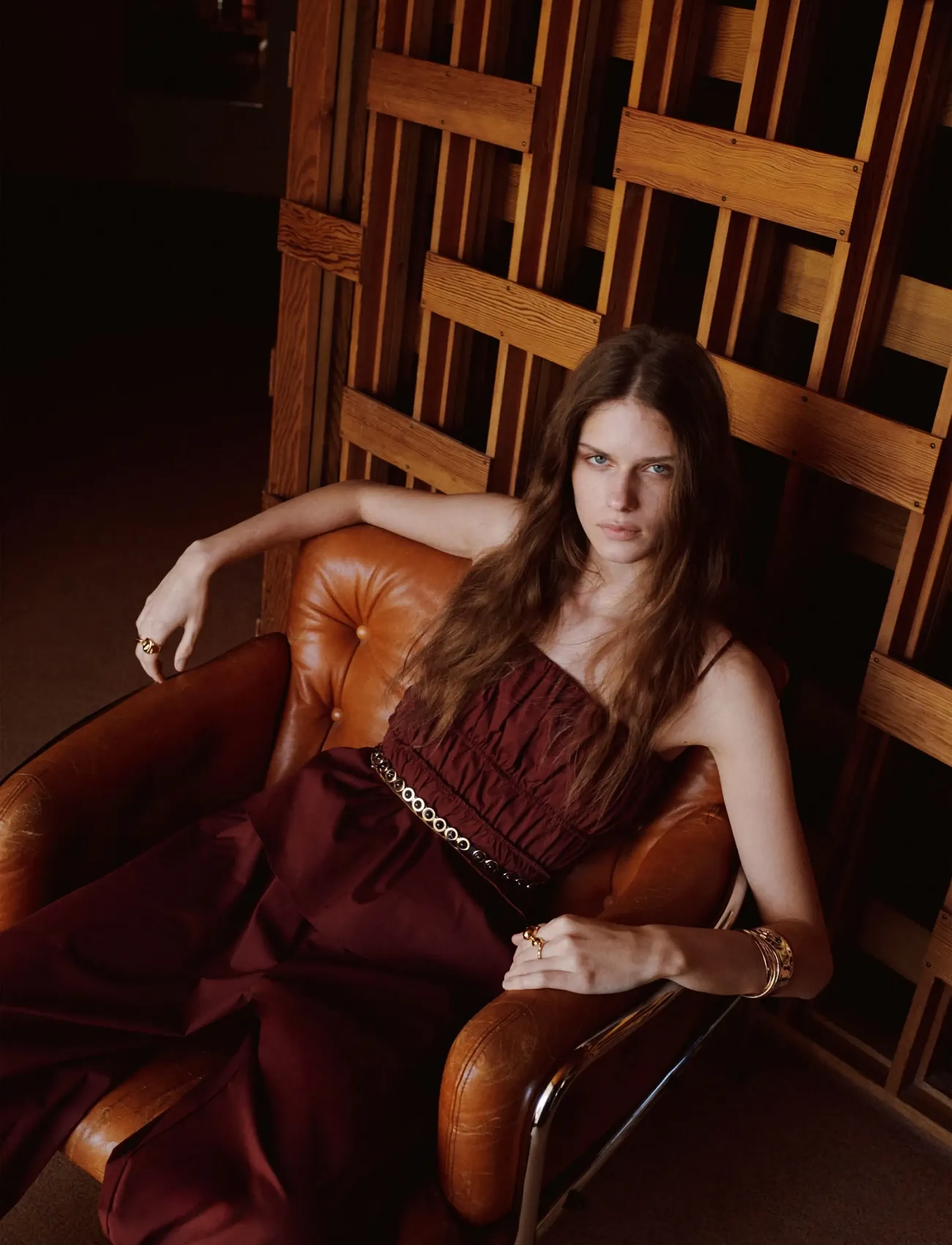 Mango Ruched cotton top - Mango - MEDIUM ORANGE / burgundy