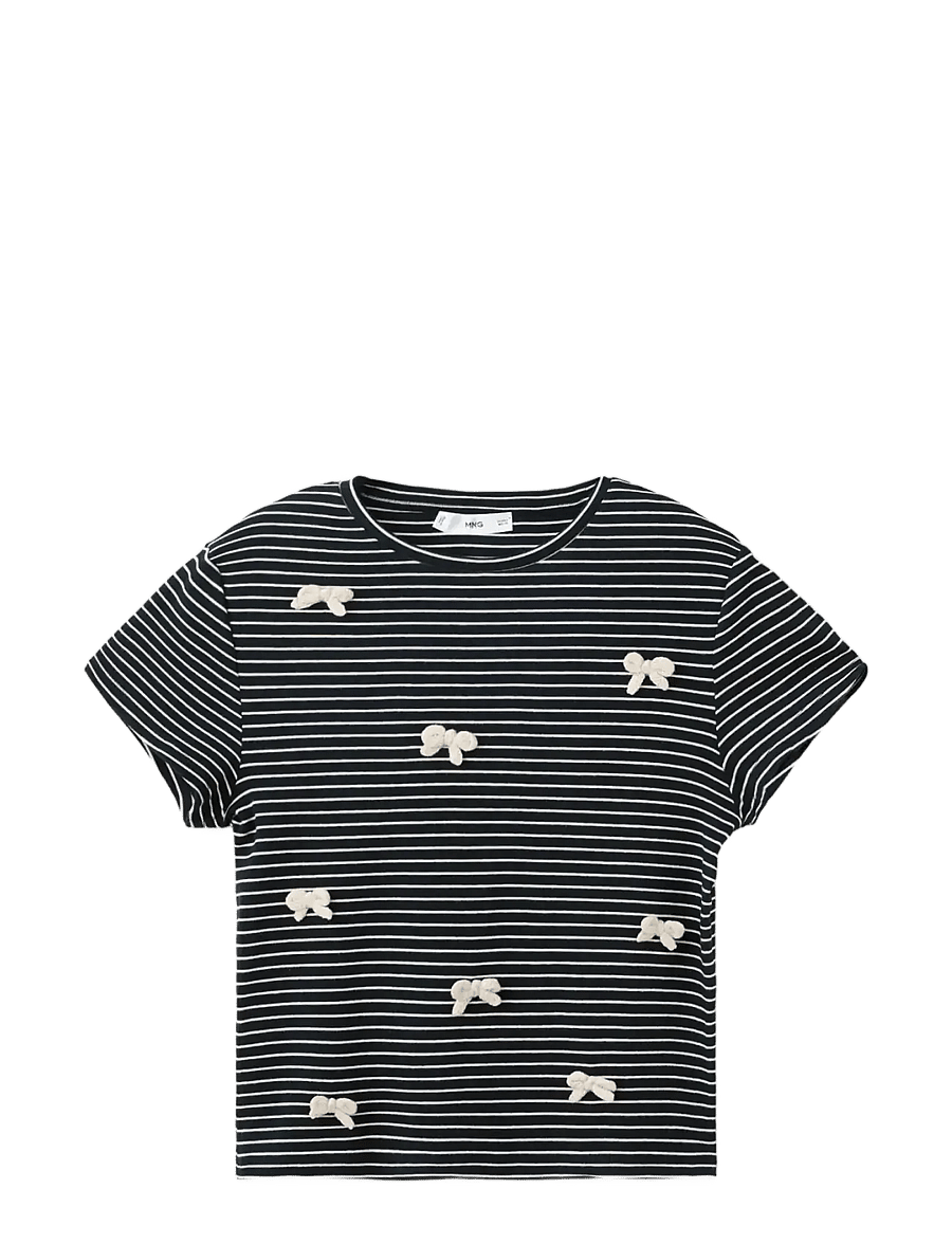 Mango - Striped T-shirt with ties - t-shirts - navy - 1