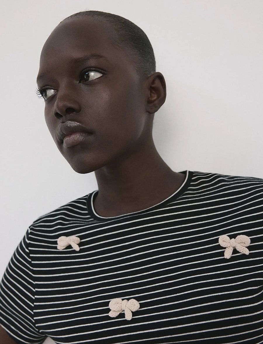 Mango - Striped T-shirt with ties - t-shirts - navy - 0