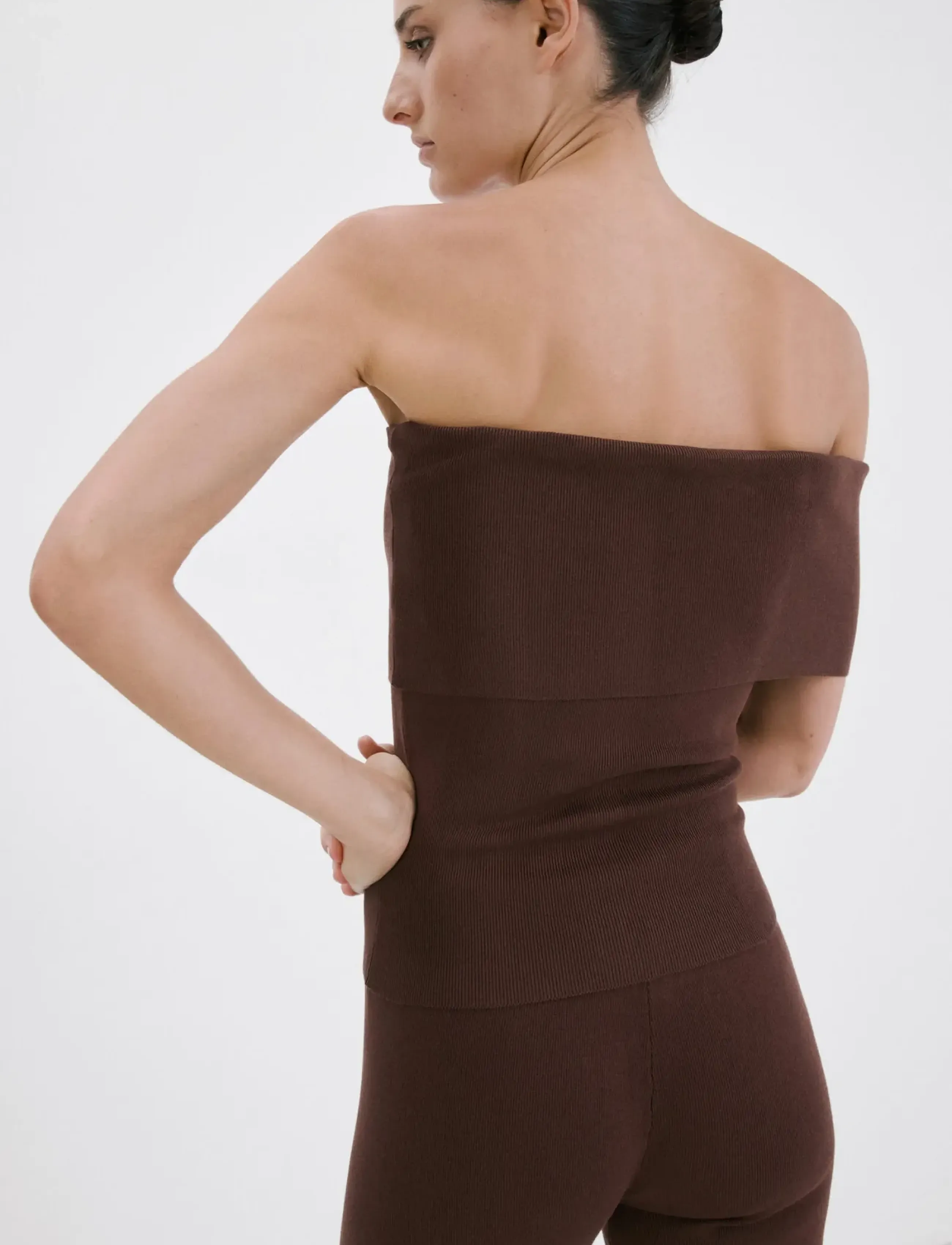 Mango - Strapless knitted top - peopluusid - dark brown - 2