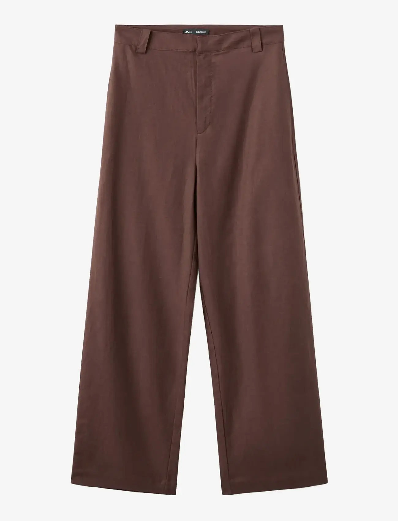 Mango - Linen high-waist trousers - bukser med brede ben - dark brown - 1