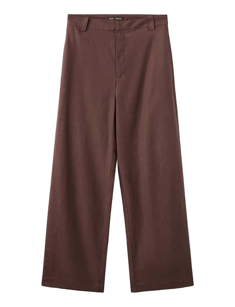 Mango - Linen high-waist trousers - bukser med brede ben - dark brown - 1