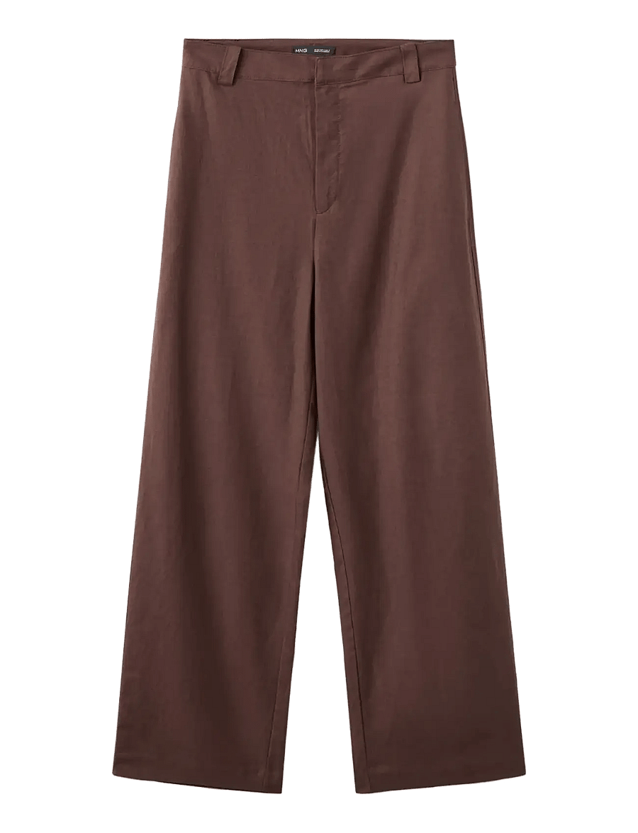 Mango - Linen high-waist trousers - bukser med brede ben - dark brown - 1