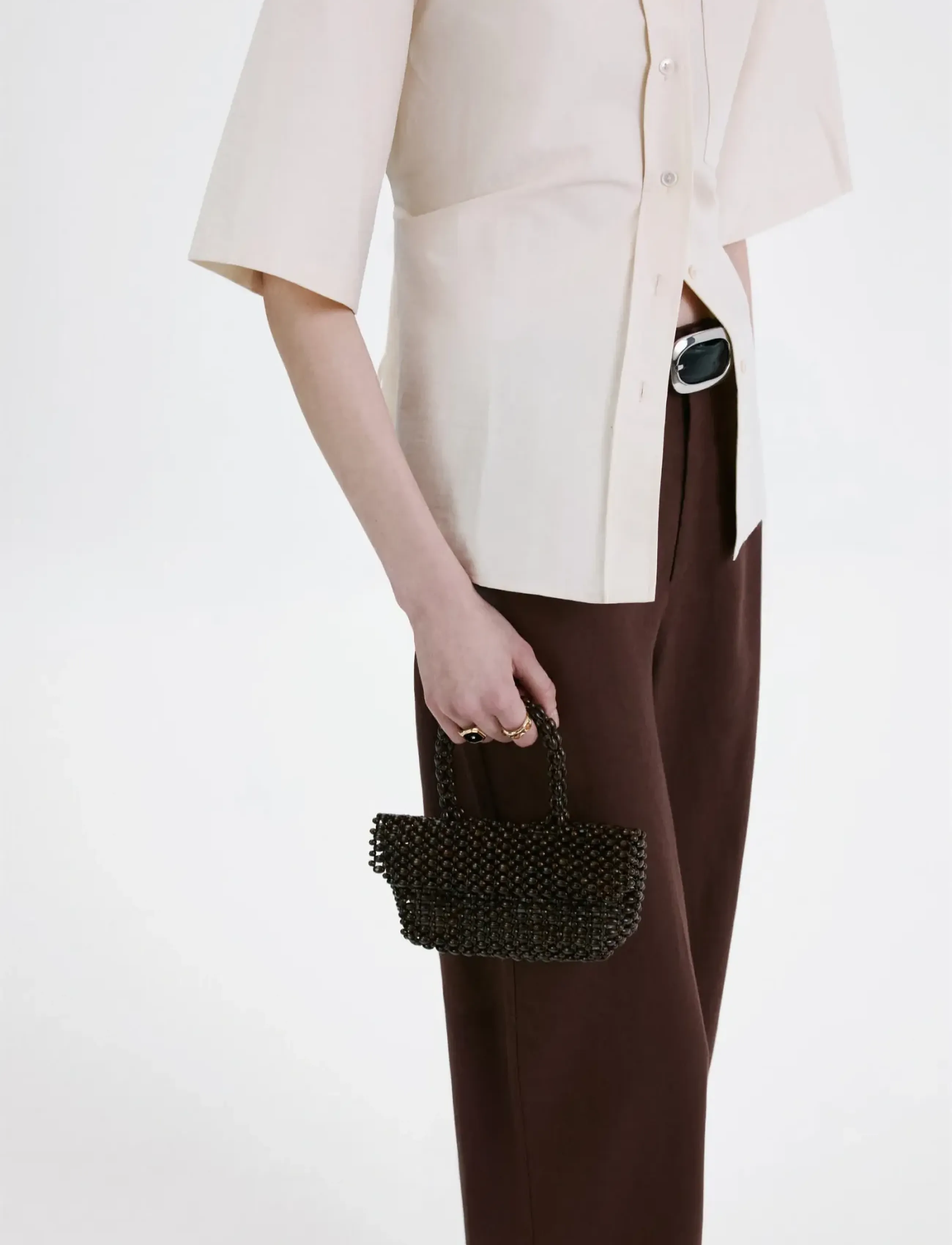 Mango Linen high-waist trousers - Transitional Layering - DARK BROWN / brown