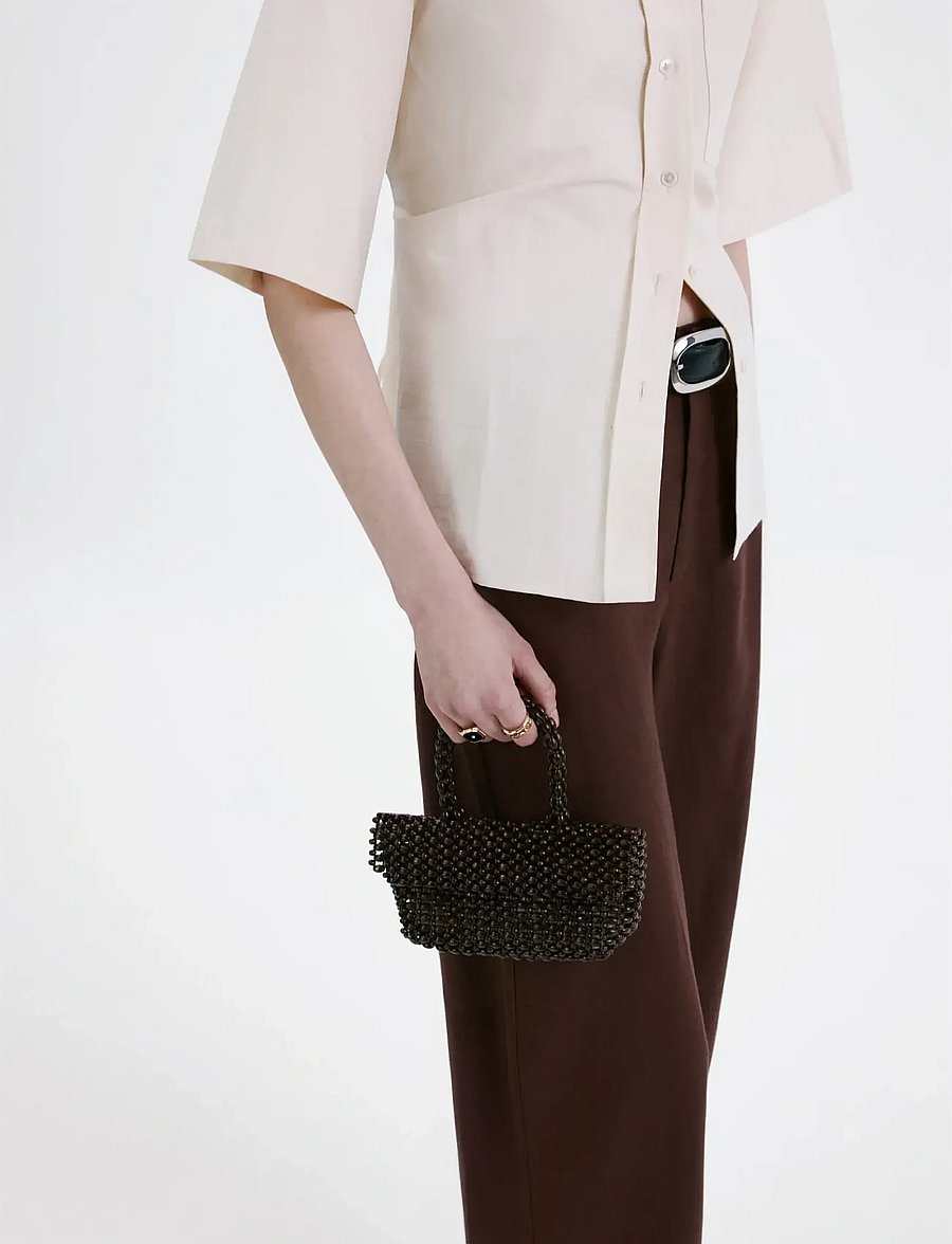 Mango - Linen high-waist trousers - bukser med brede ben - dark brown - 0