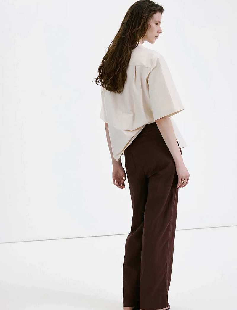 Mango - Linen high-waist trousers - bukser med brede ben - dark brown - 2