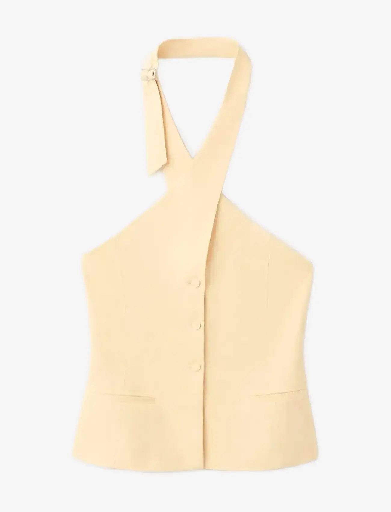 Mango - Linen buttoned top - crop tops - yellow - 1