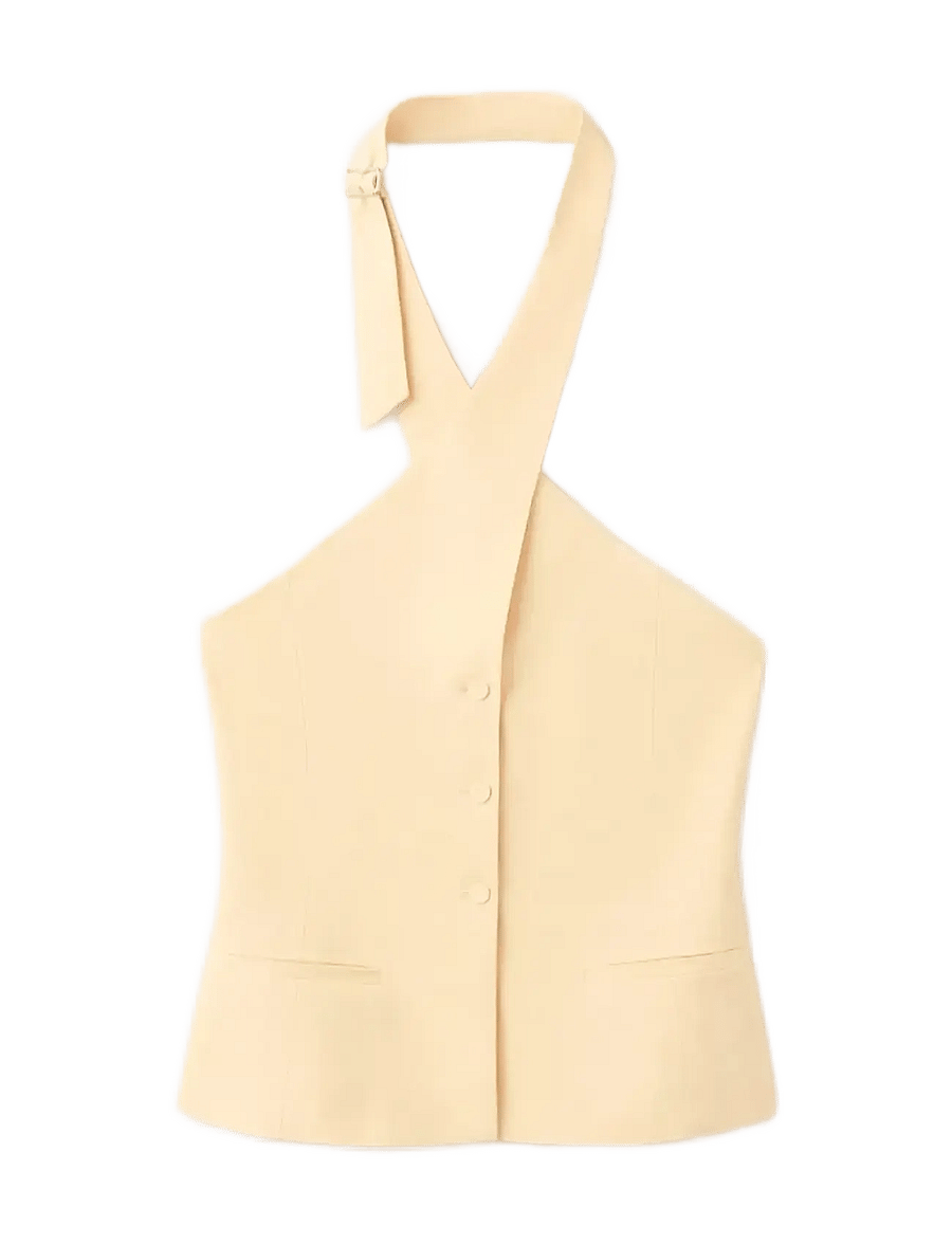 Mango - Linen buttoned top - crop topit - yellow - 1