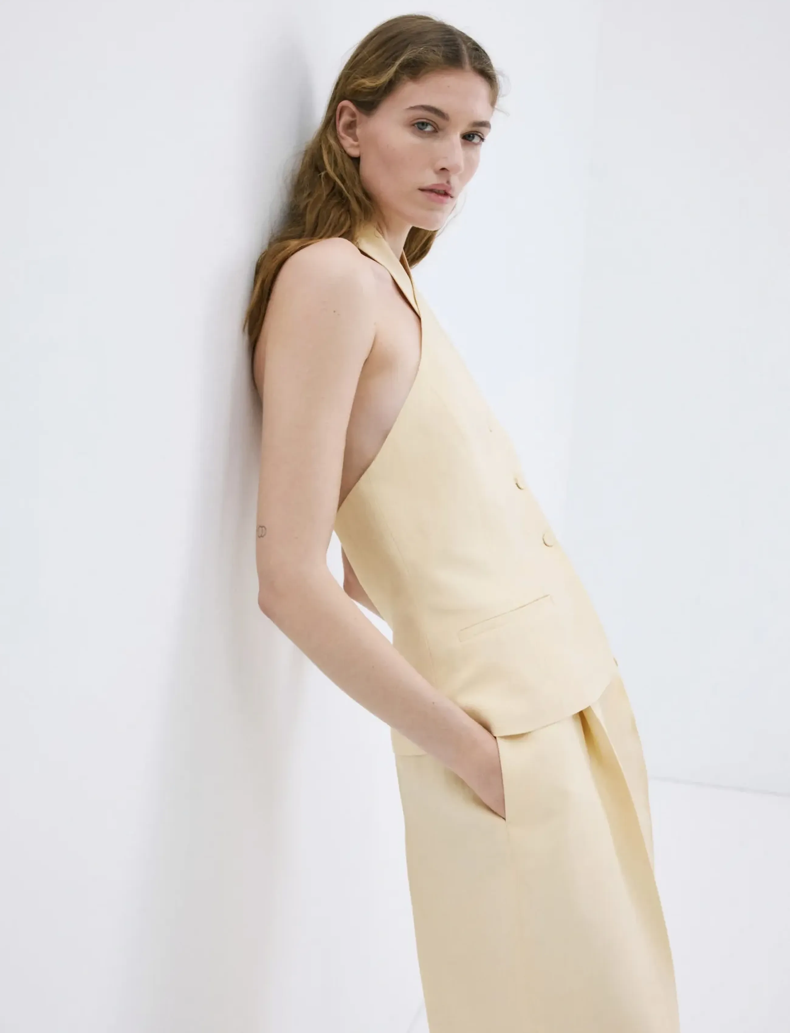 Mango Linen Buttoned Top, S, Crop Oberteile, Gelb - Sleeveless Frauen