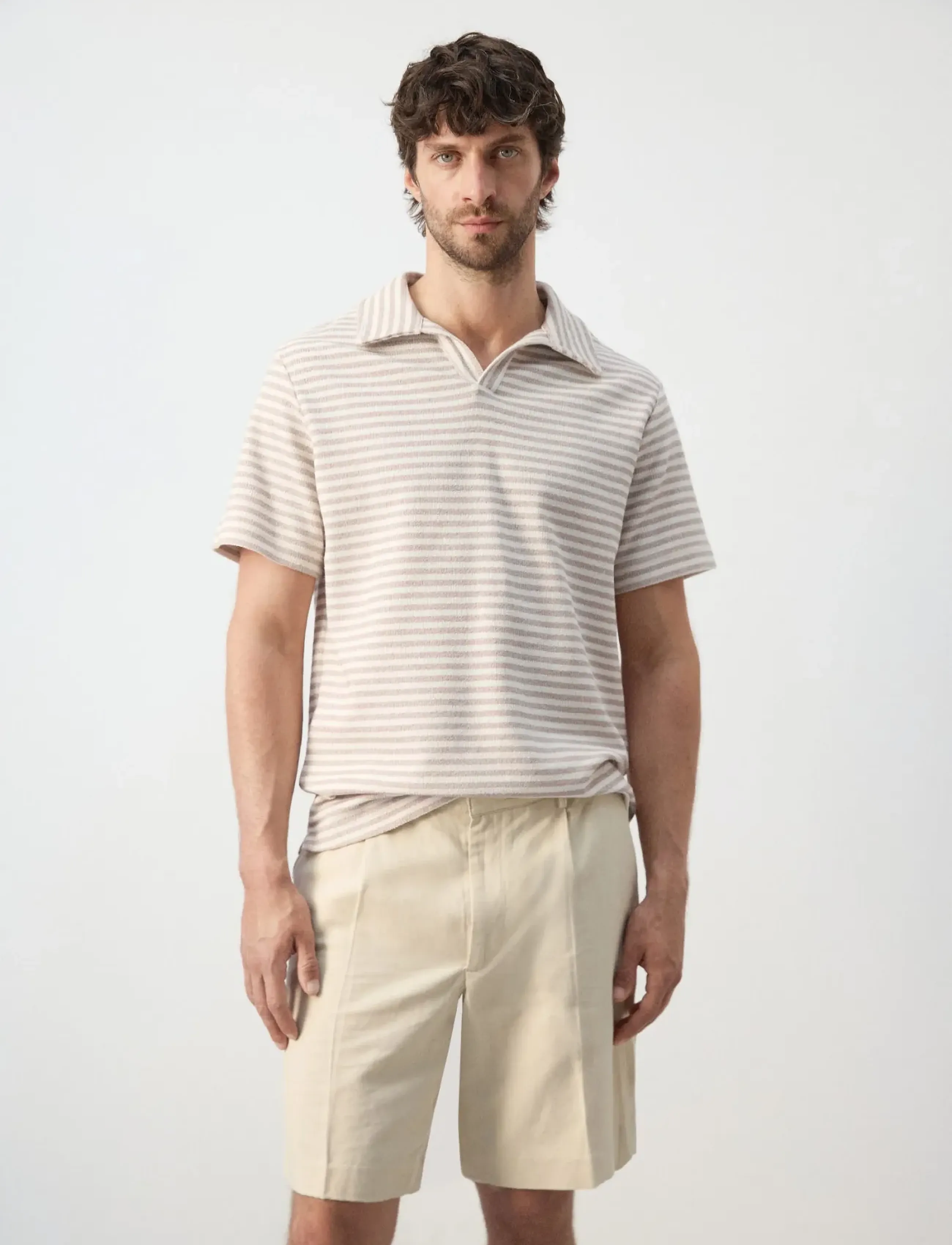 Mango Regular fit textured stripe polo - Vaatteet - LIGHT BEIGE / beige