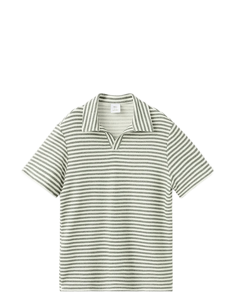 Mango - Regular fit textured stripe polo - kortærmede poloer - medium green - 1