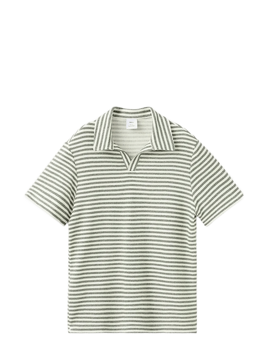 Mango - Regular fit textured stripe polo - kortärmade pikéer - medium green - 1