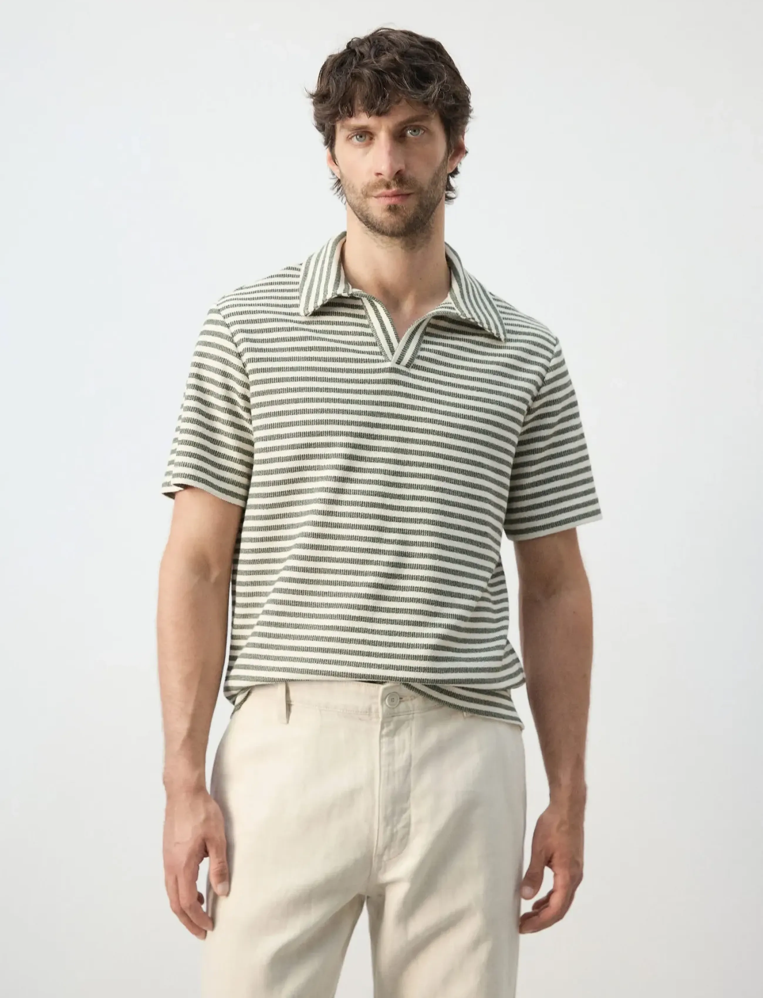 Mango Regular fit textured stripe polo - Mango - MEDIUM GREEN / green