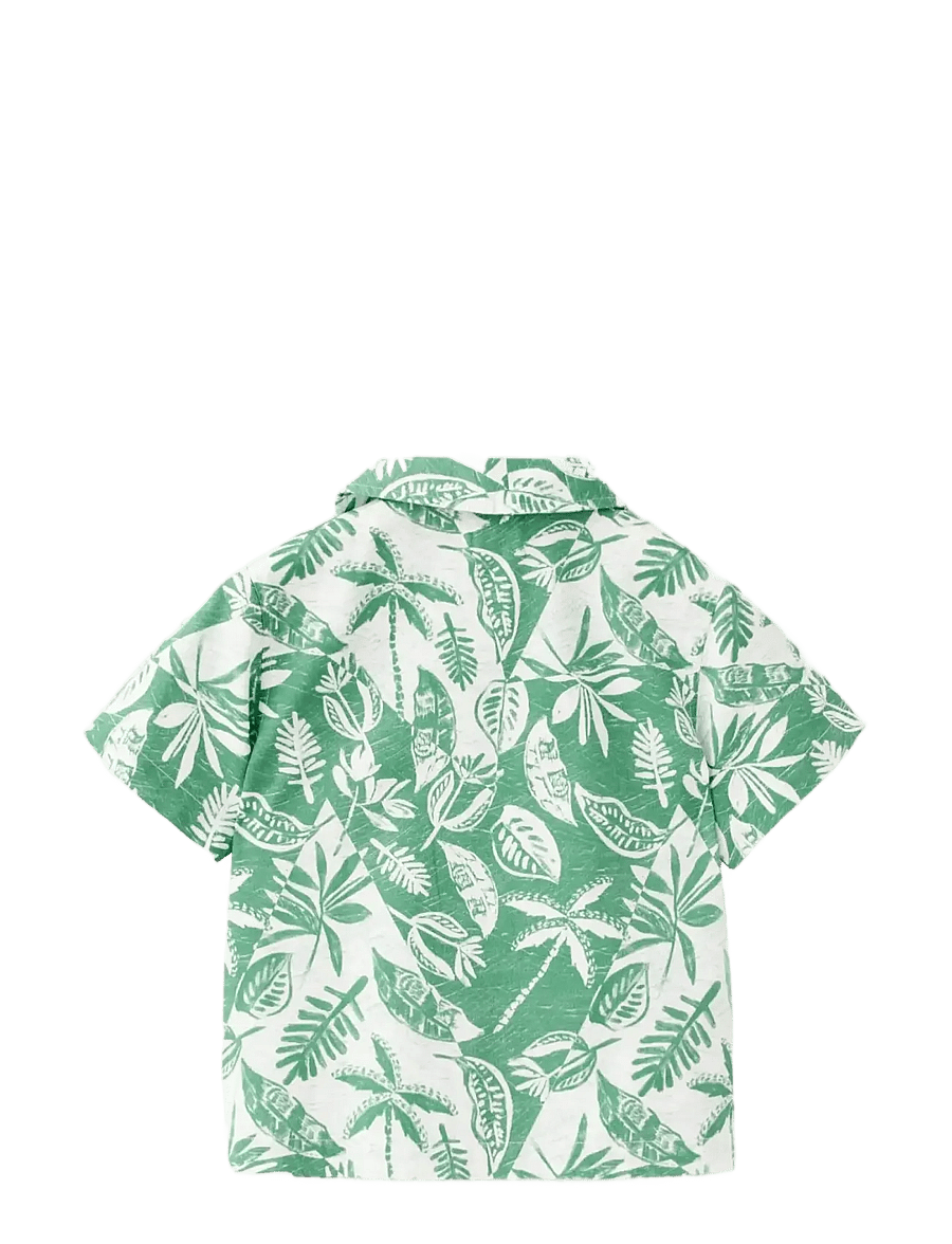 Mango - Floral-print cotton shirt - kortærmede skjorter - green - 1