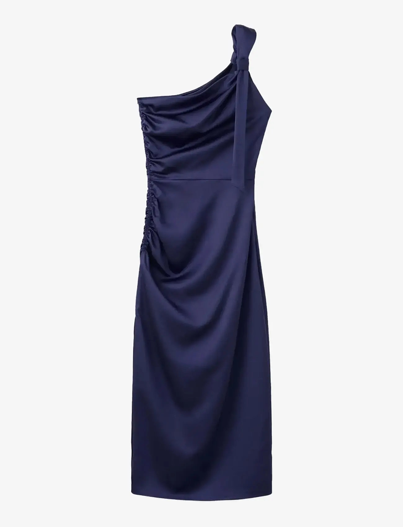 Mango - Asymmetric side ruched dress - festkjoler - dark blue - 1