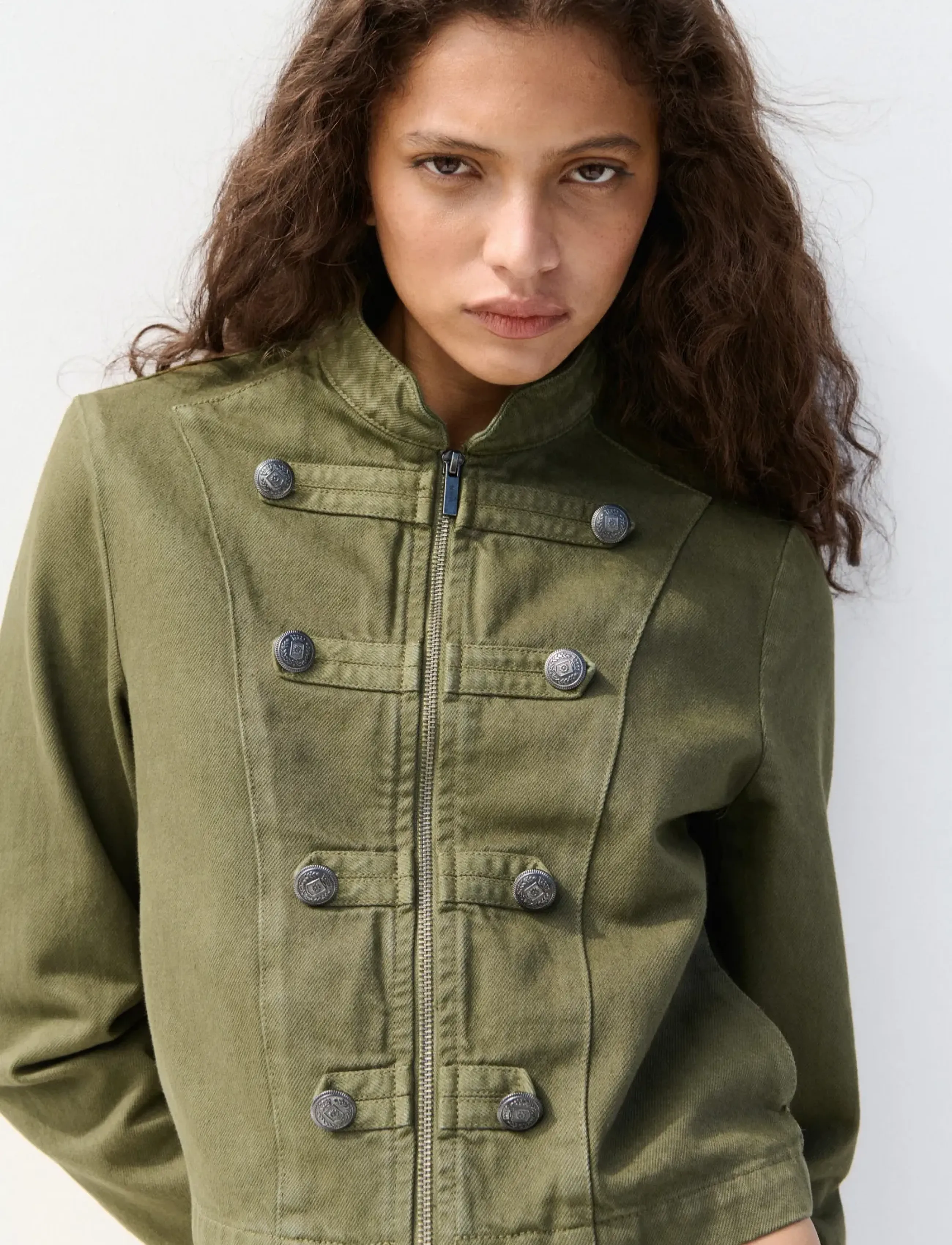 Mango Denim Jacket With Buttons, M, Jackets, Khakigrün - Denim, Frauen