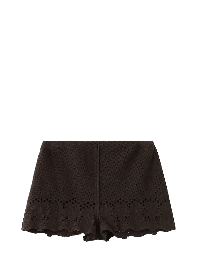 Mango - Embroidered openwork shorts - casual shorts - brown - 1