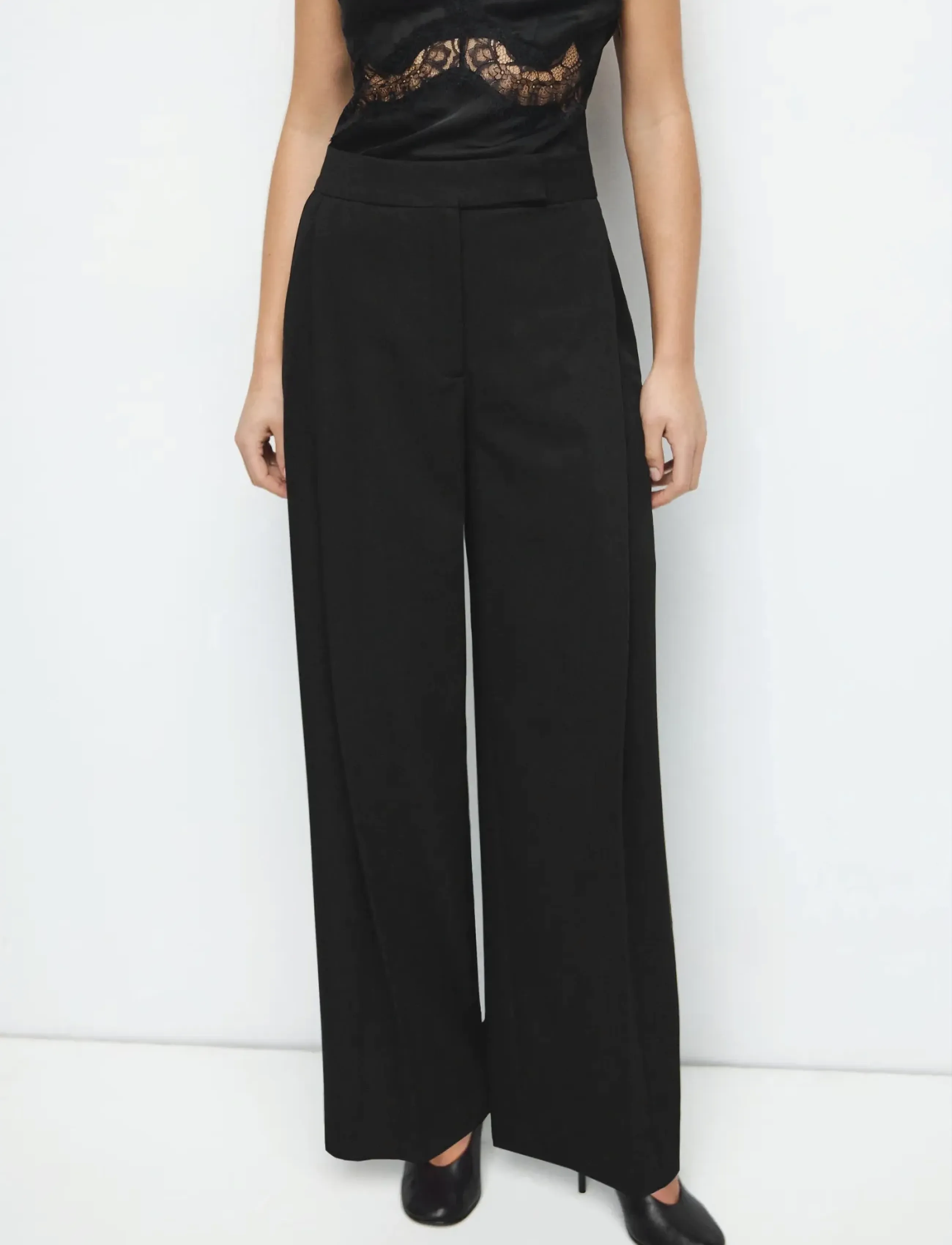 Mango Pleated Wide Leg Trousers, 36, Schwarz - Leg, Frauen