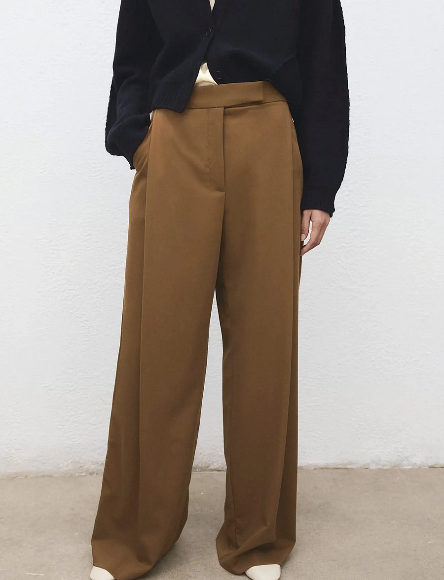 Mango - Pleated wide leg trousers - vide bukser - medium brown - 0