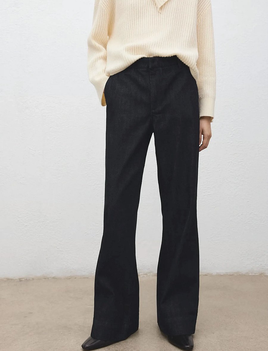 Mango - Wide leg denim trousers - utsvängda byxor - open blue - 0
