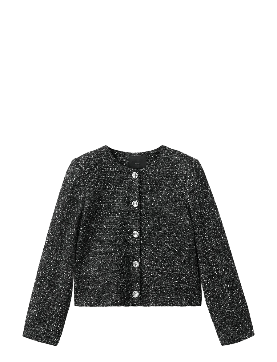 Mango - Flecked cotton-blend jacket - korte blazere - black - 1