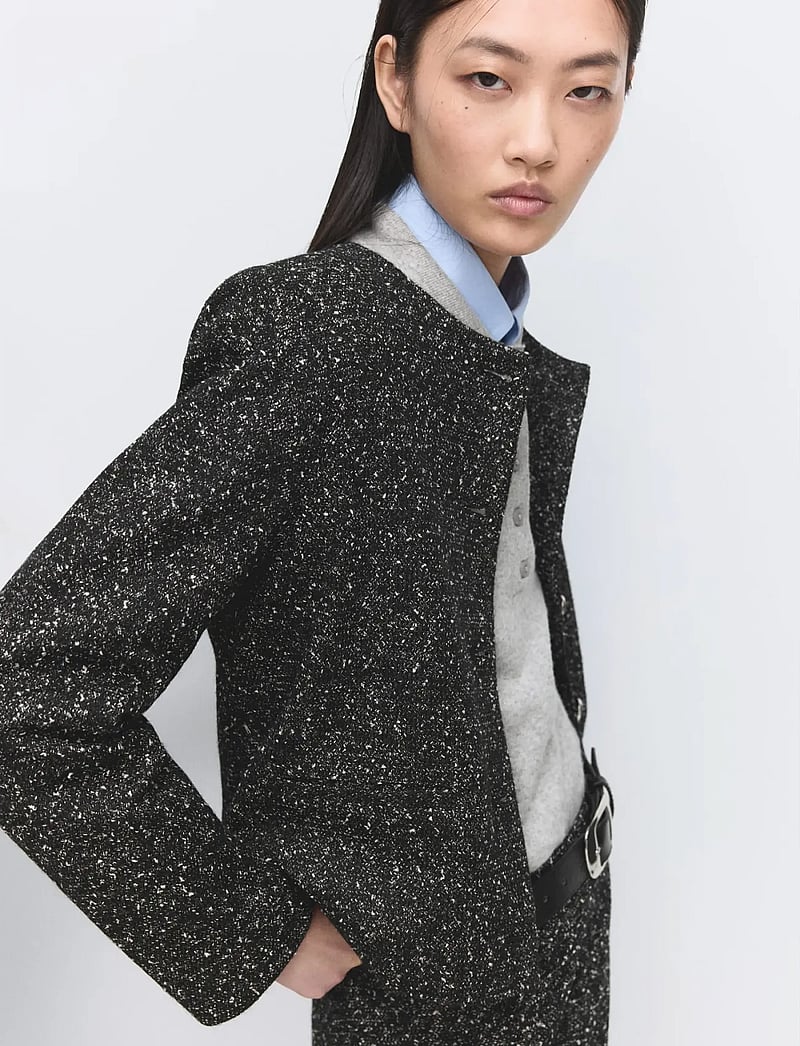 Mango - Flecked cotton-blend jacket - korte blazere - black - 0