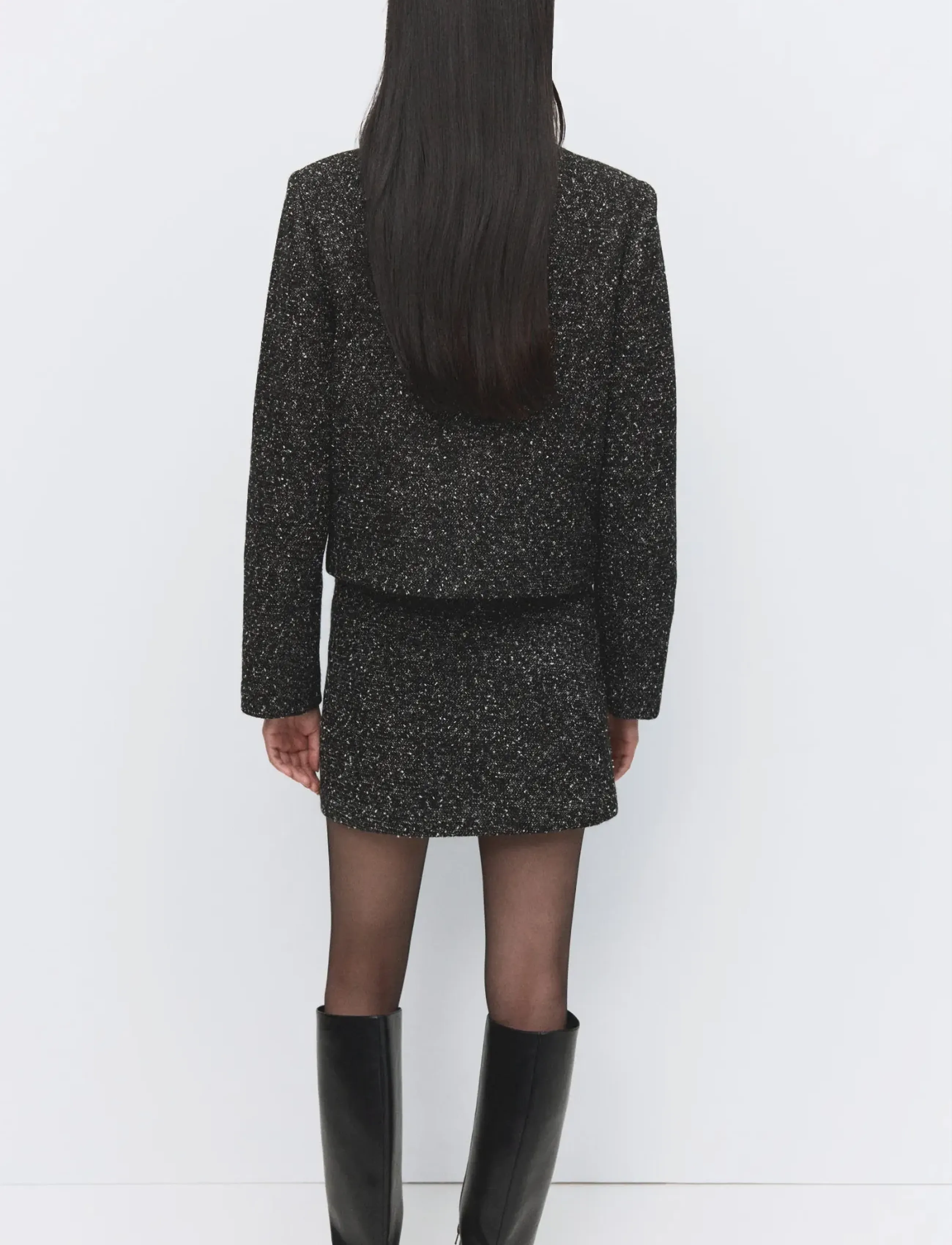 Mango - Flecked cotton-blend jacket - korte blazere - black - 2