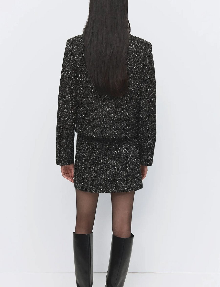 Mango - Flecked cotton-blend jacket - korte blazere - black - 2