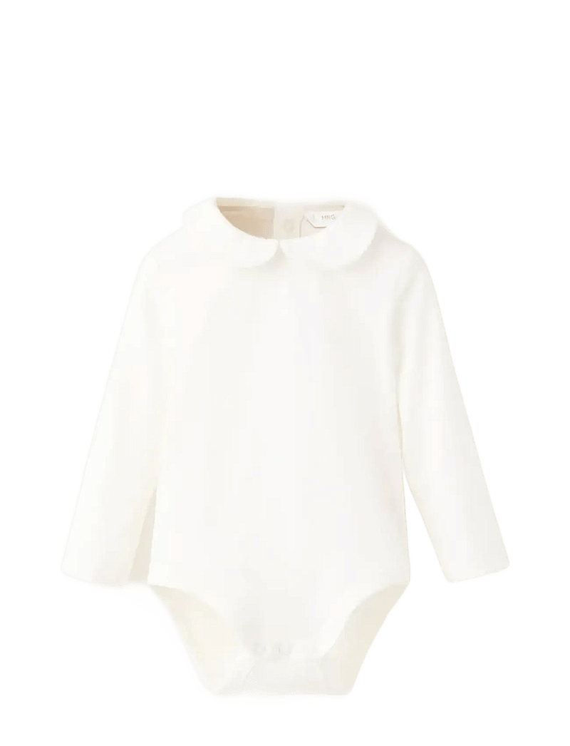 Mango - Embroidered baby bodysuit with collar - långärmade bodysuits - natural white - 0
