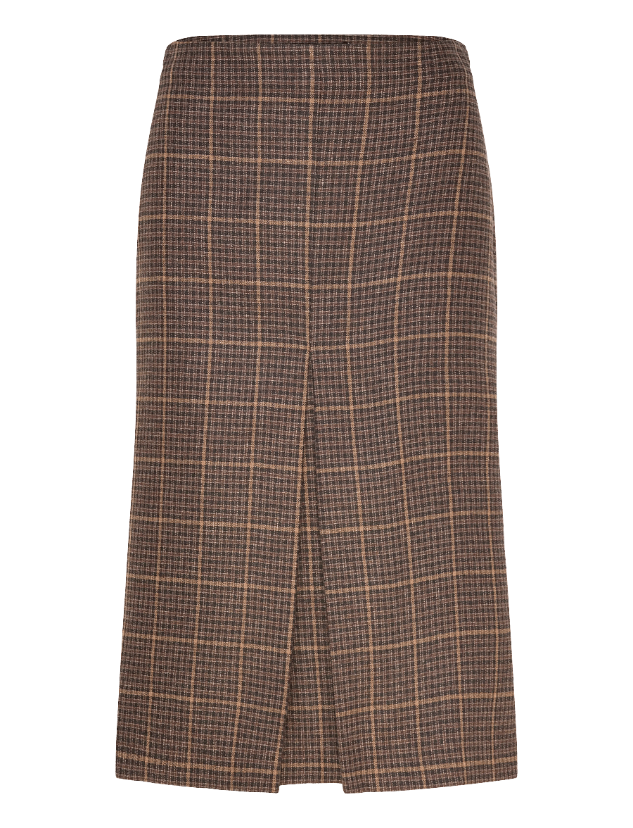 Mango - Wool-blend check midi-skirt - midi kjolar - brown - 1