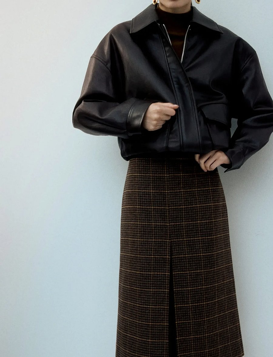 Mango - Wool-blend check midi-skirt - midi kjolar - brown - 0