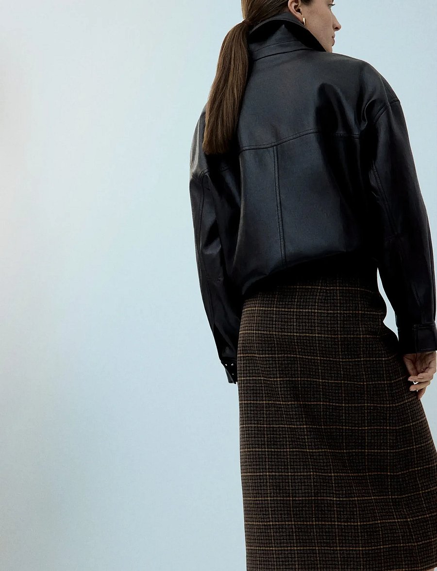 Mango - Wool-blend check midi-skirt - midi kjolar - brown - 3