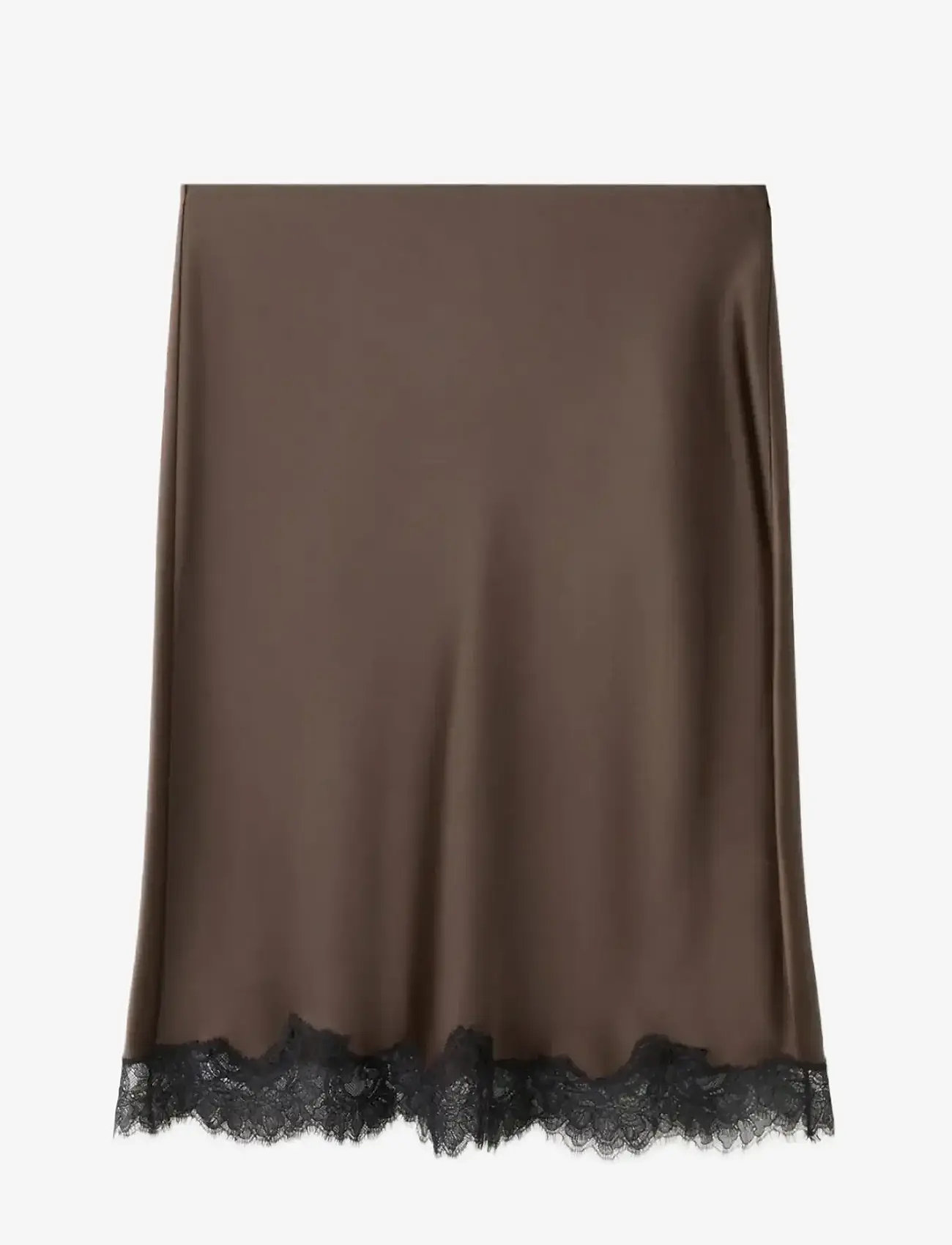 Mango - Satin lace skirt - satinnederdele - brown - 1