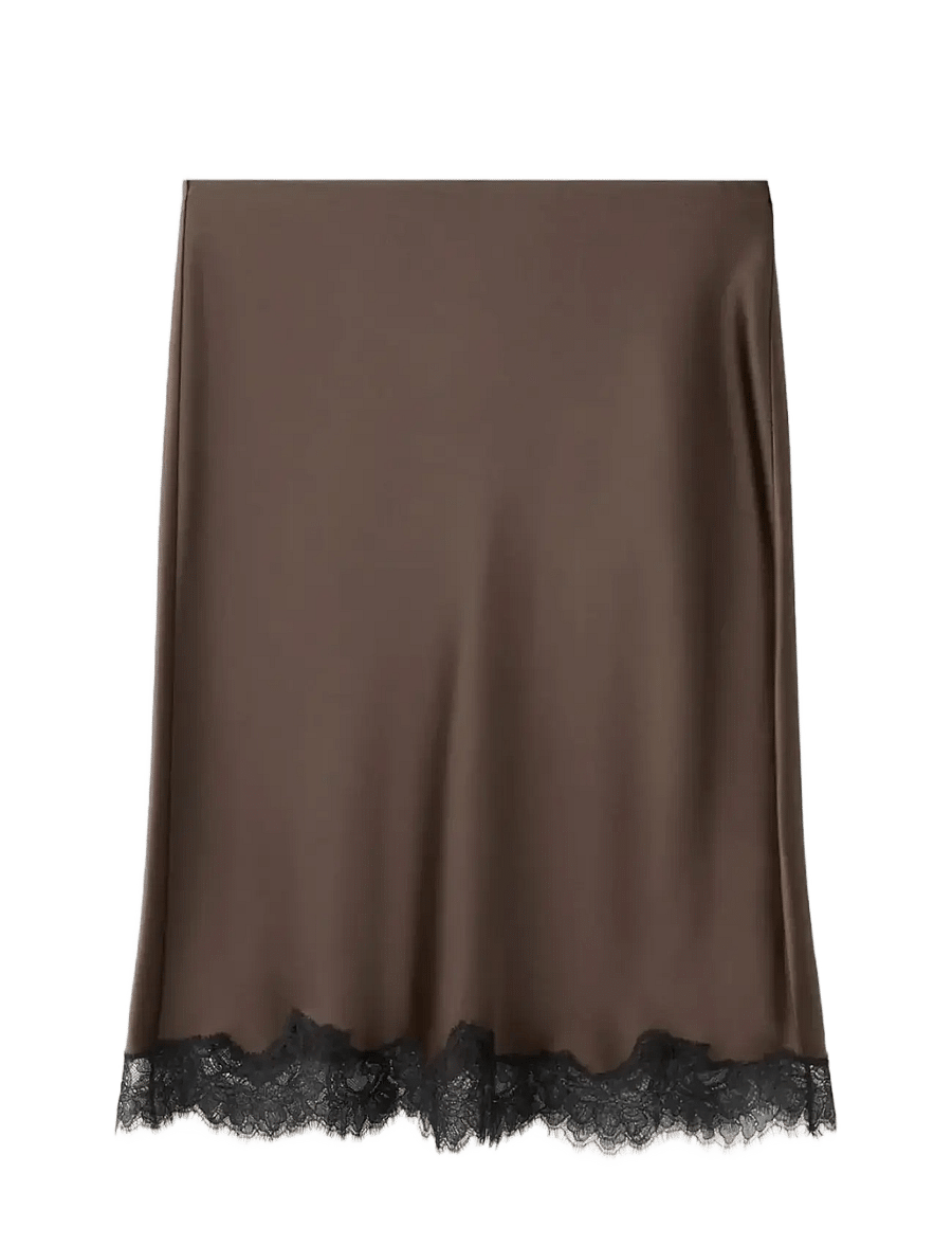 Mango - Satin lace skirt - satinkjolar - brown - 1