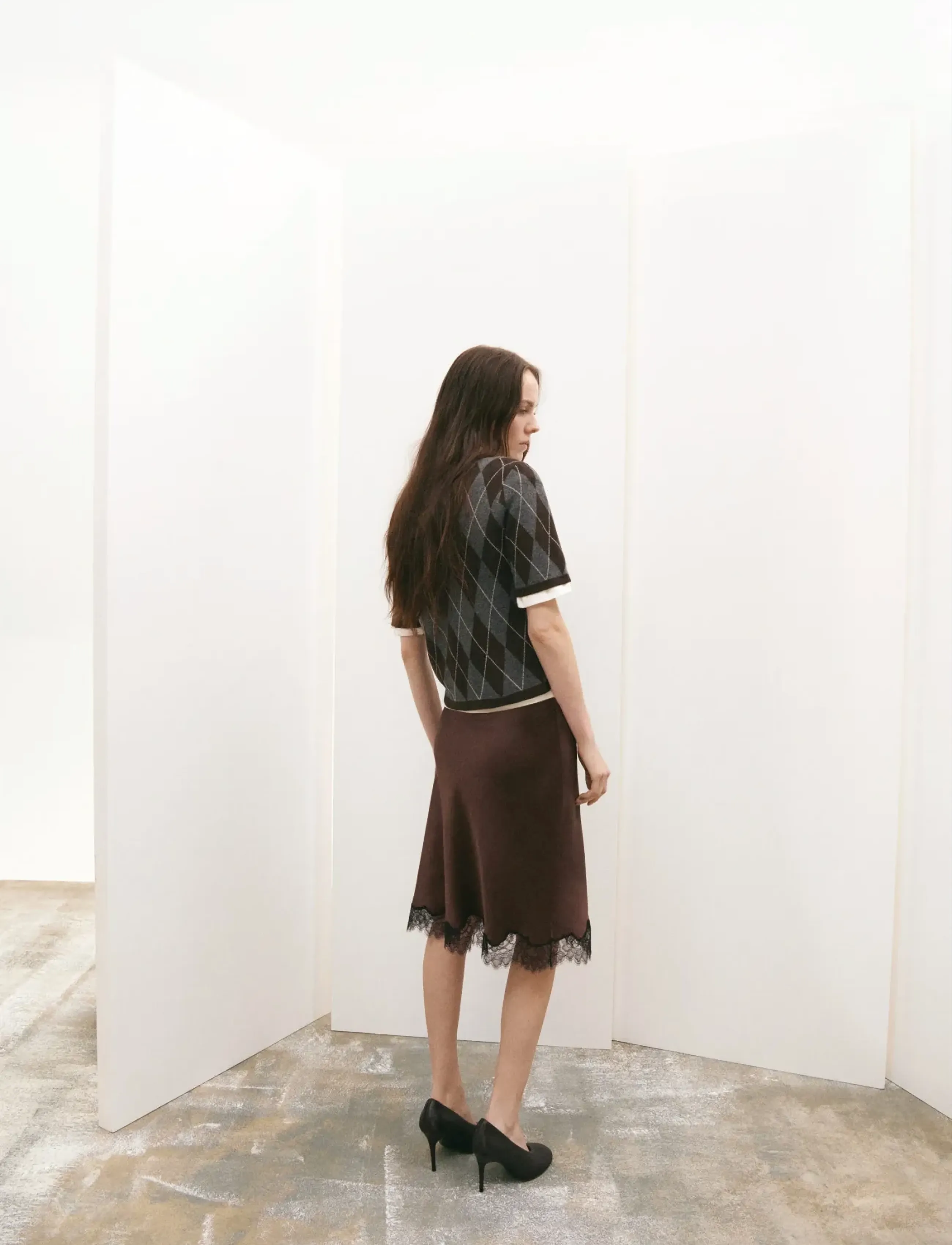 Mango - Satin lace skirt - satinkjolar - brown - 2