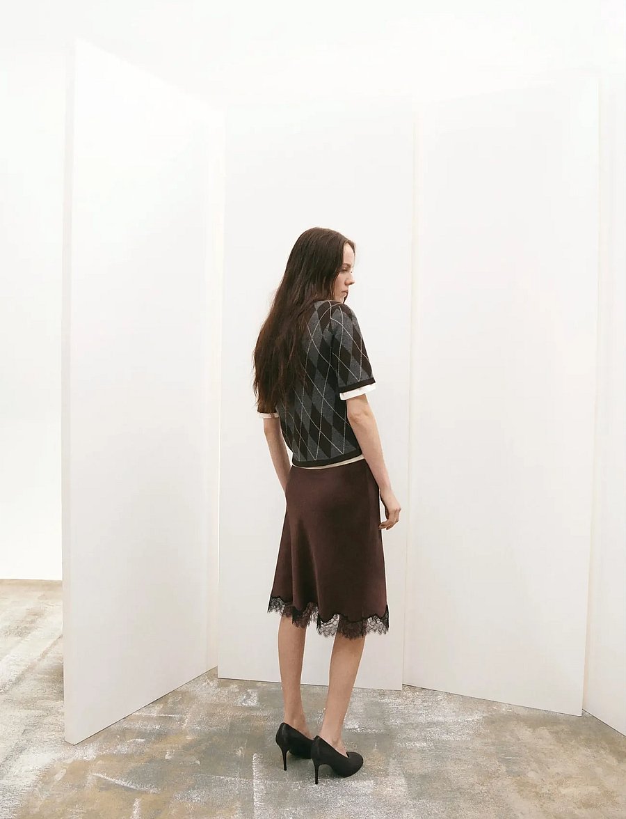 Mango - Satin lace skirt - satinkjolar - brown - 2