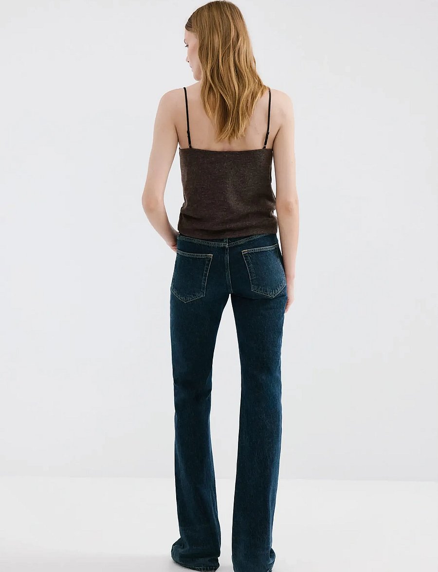 Mango - Top with lace neck - linnen - dark brown - 2