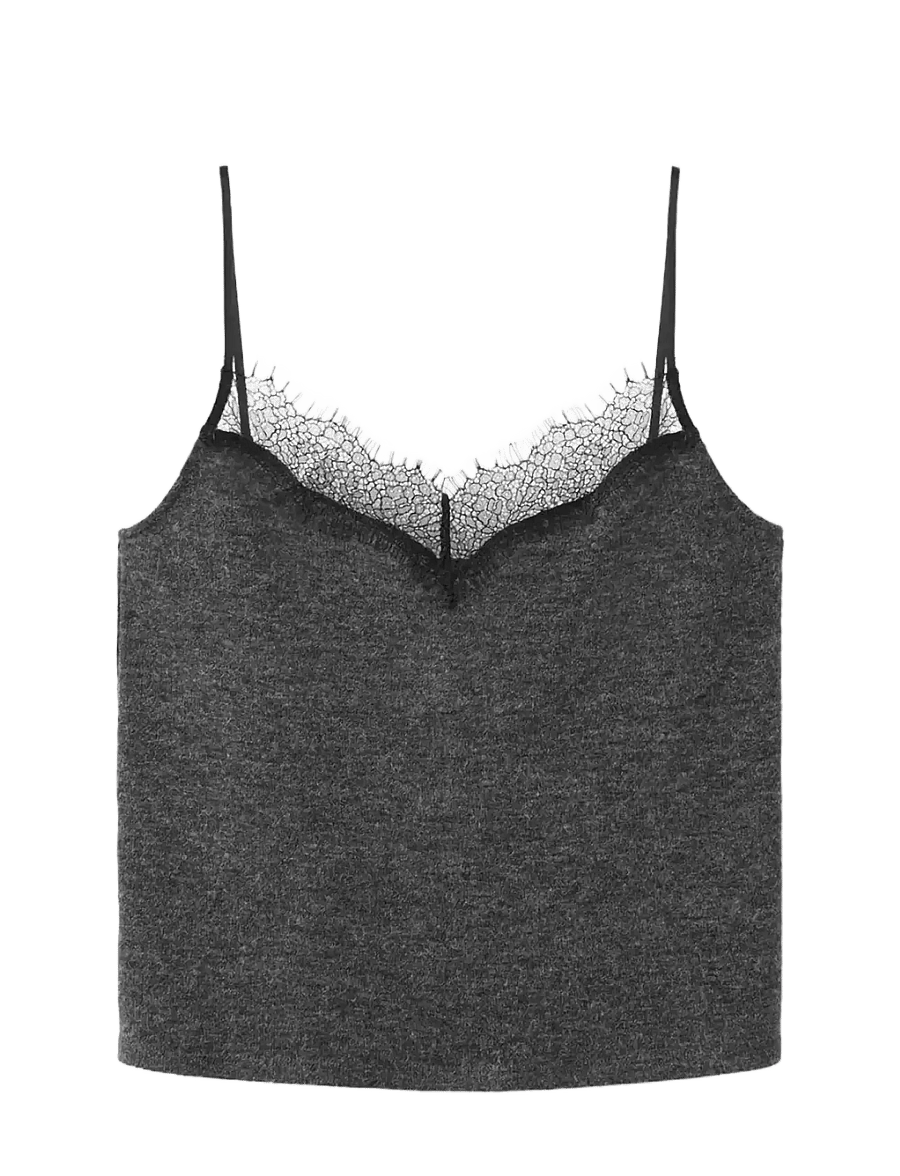 Mango - Top with lace neck - tanktops - dark grey - 1