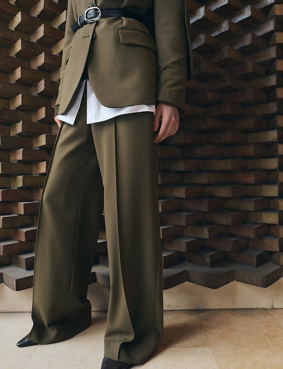 Mango - Straight mid-rise trousers - habitbukser - beige - khaki - 0