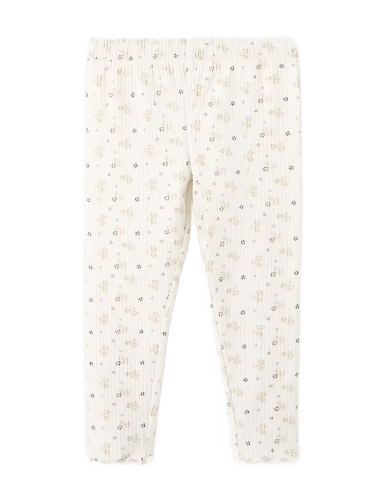 Mango Ribbed floral leggings - Tøj - LIGHT BEIGE / cream