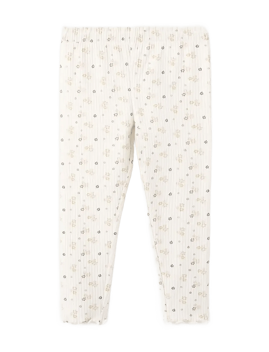 Mango - Ribbed floral leggings - leggings - light beige - 0
