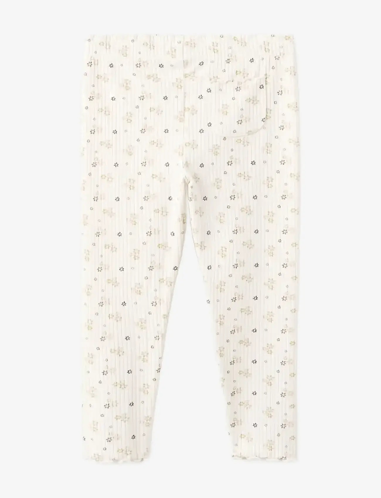 Mango - Ribbed floral leggings - leggings - light beige - 1
