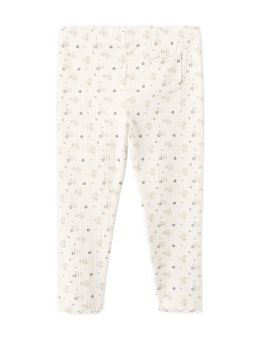Mango - Ribbed floral leggings - leggings - light beige - 1