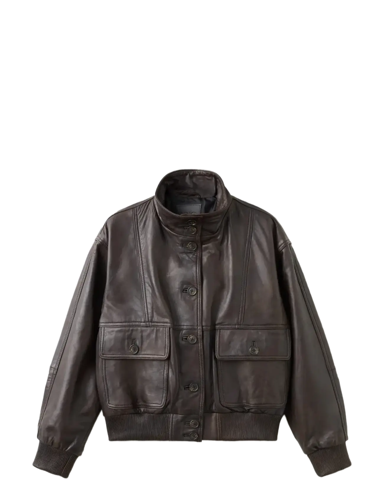 Mango High-neck leather biker jacket - Lederjacken - BROWN / brown