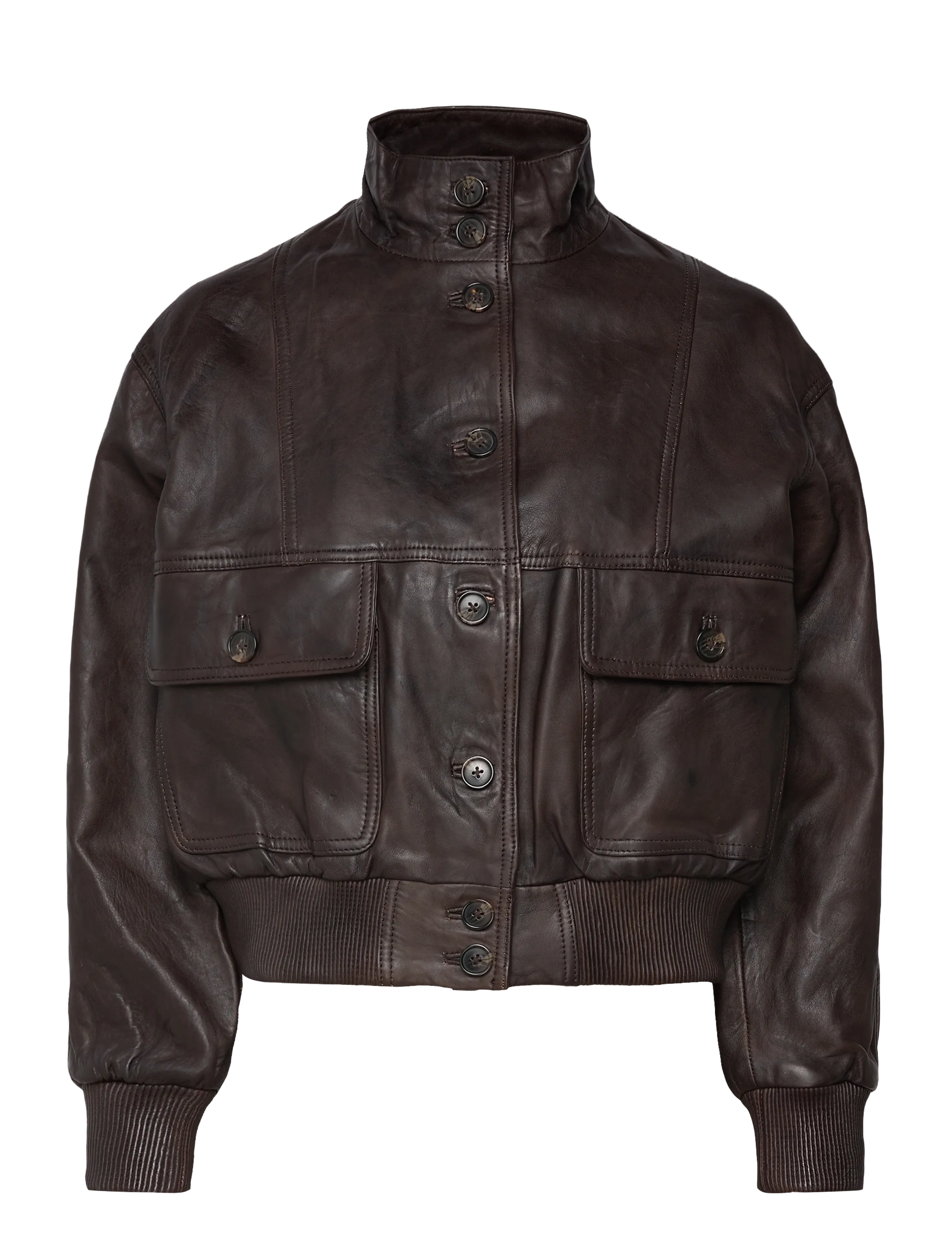 Mango High-neck leather biker jacket - Alles anzeigen - BROWN / brown