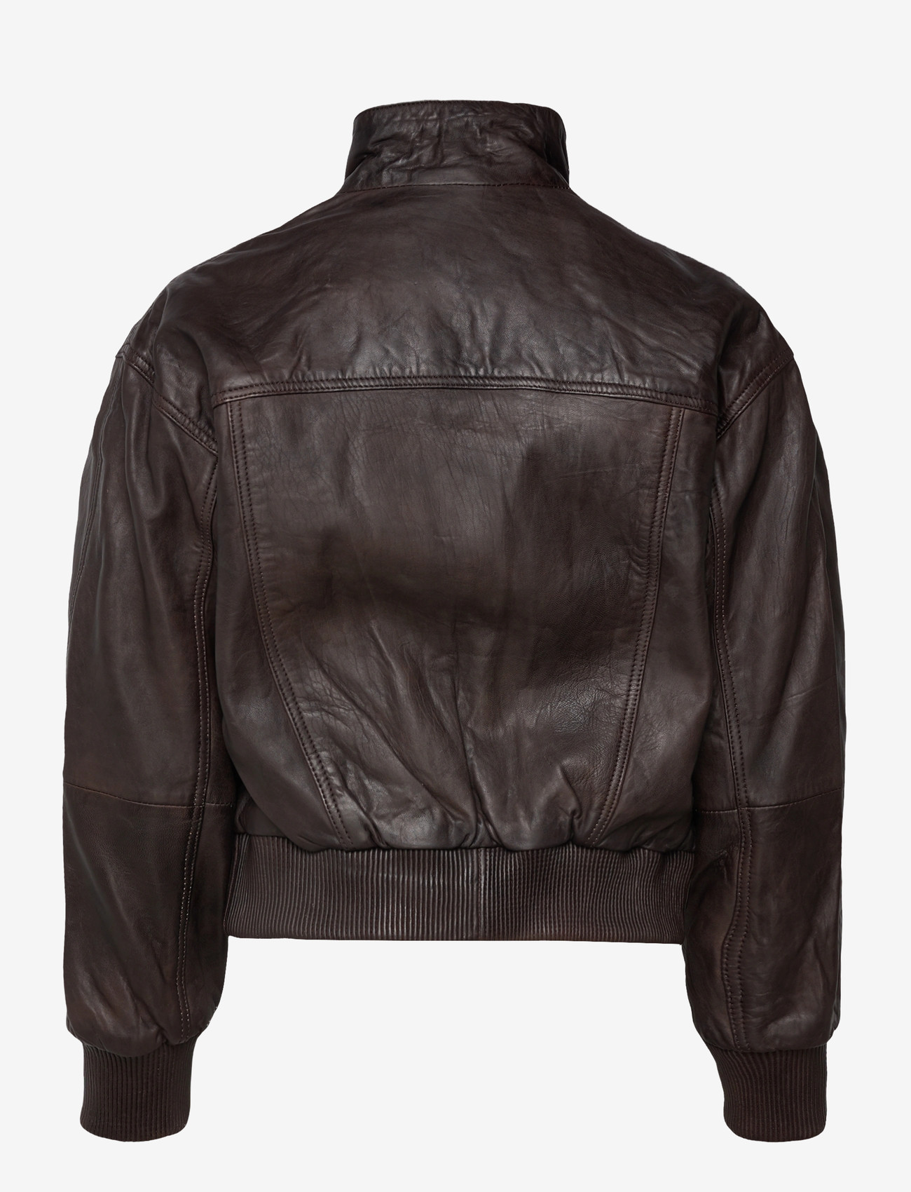Mango - High-neck leather biker jacket - outerwear - brown - 1