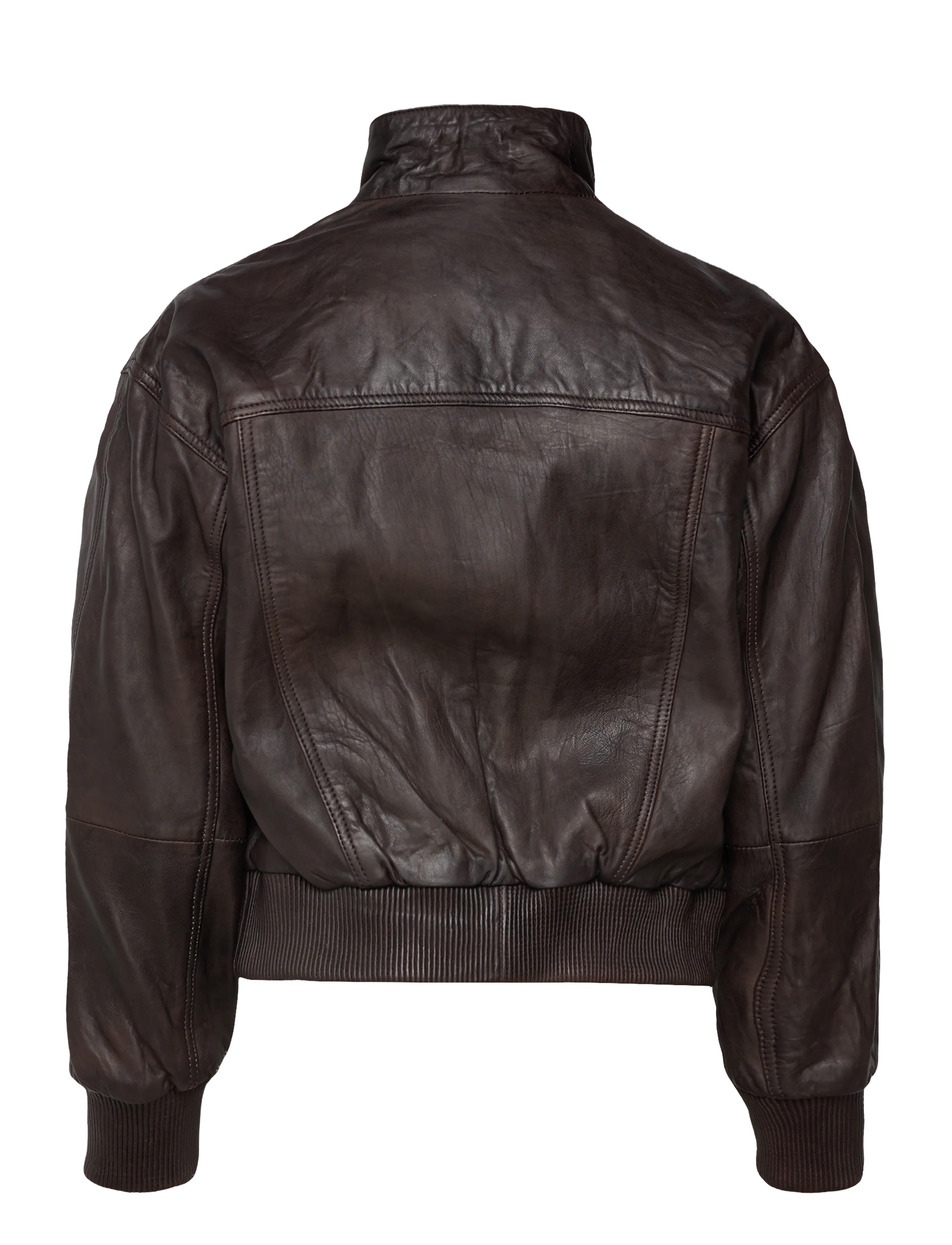 Mango - High-neck leather biker jacket - ytterkläder - brown - 1