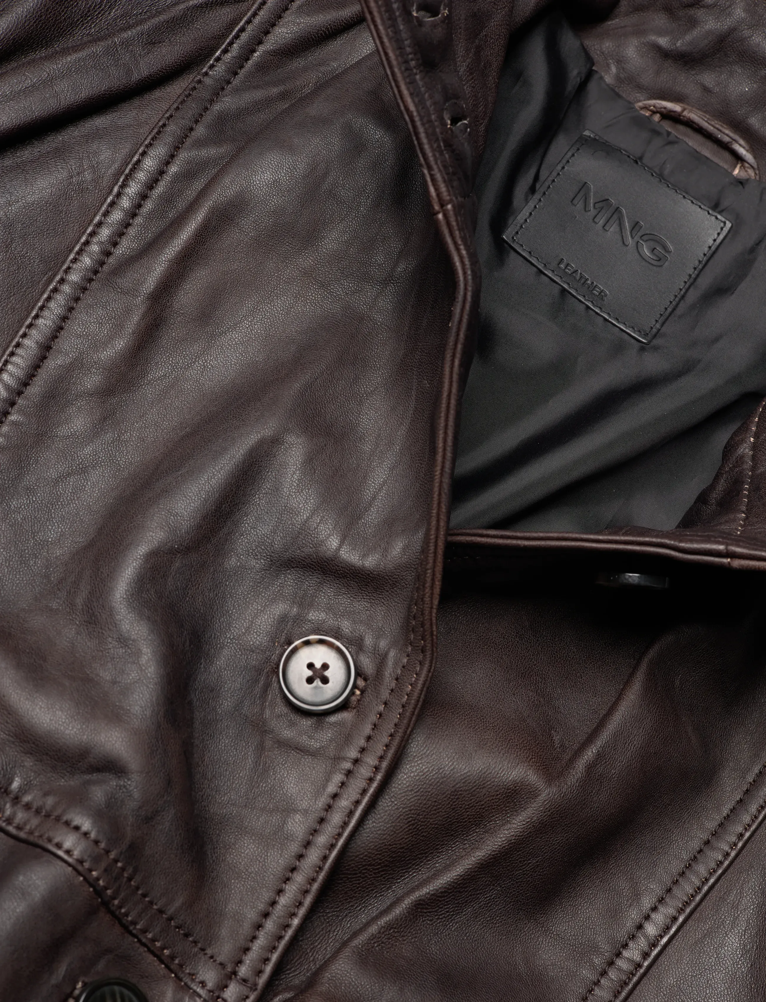 Mango - High-neck leather biker jacket - ytterkläder - brown - 3
